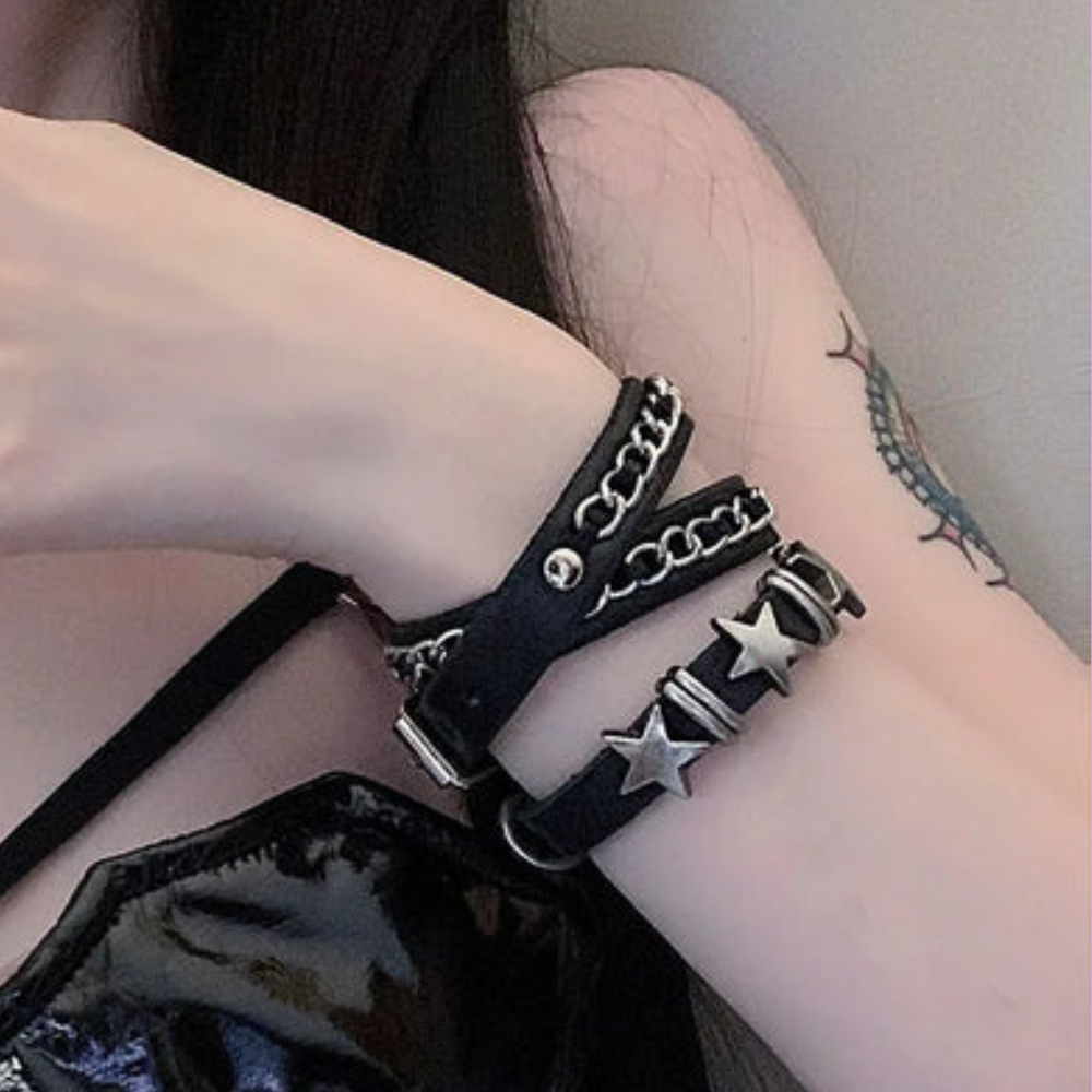Punk Leather Chain Bracelet