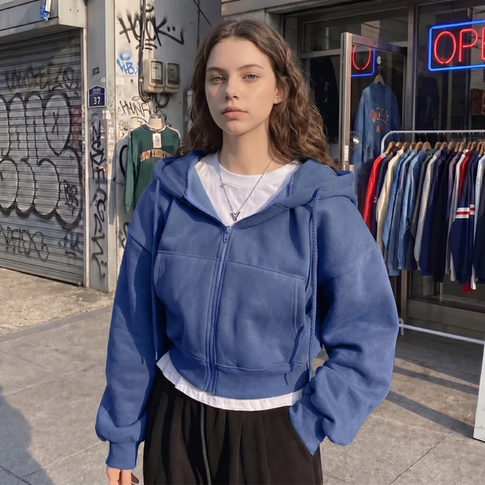 Y2K Cropped Zip Up Hoodie