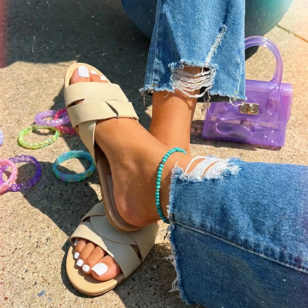 Woven Leather Slide Sandals