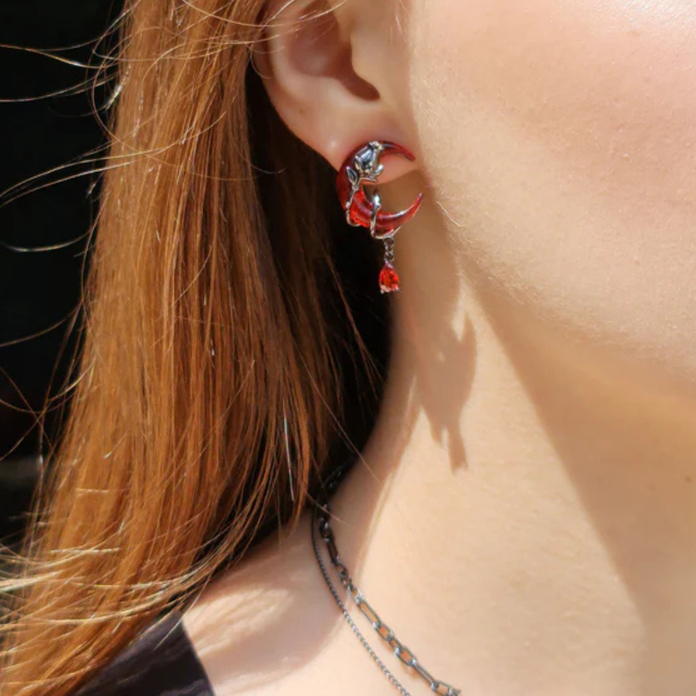Red Moon Dangle Earrings