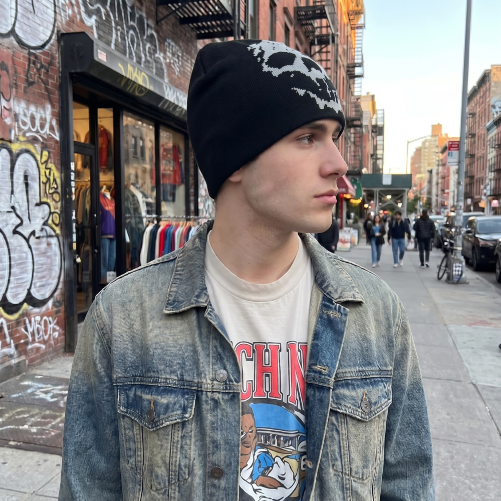 Skull Face Knit Beanie