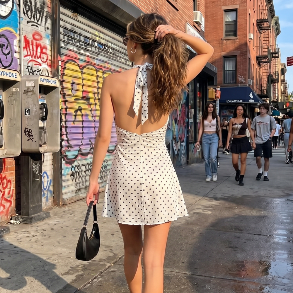 Polka Dot Halter Mini Dress