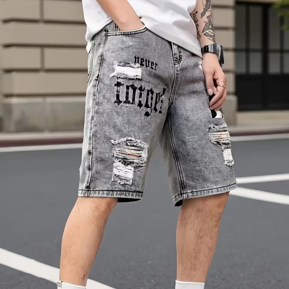 Ripped Graphic Jorts