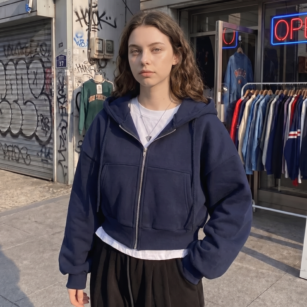 Y2K Cropped Zip Up Hoodie
