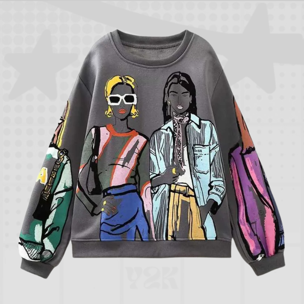 Cartoon Print Y2K Sweatshirt