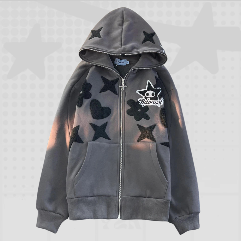 Y2K Full Zip Star Hoodie