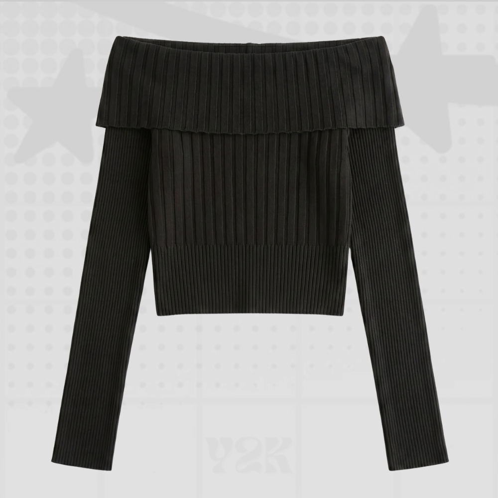 Y2K Long Sleeve Ribbed Knit Crop Top
