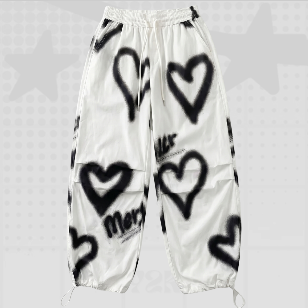 Y2K Heart Print Baggy Pants