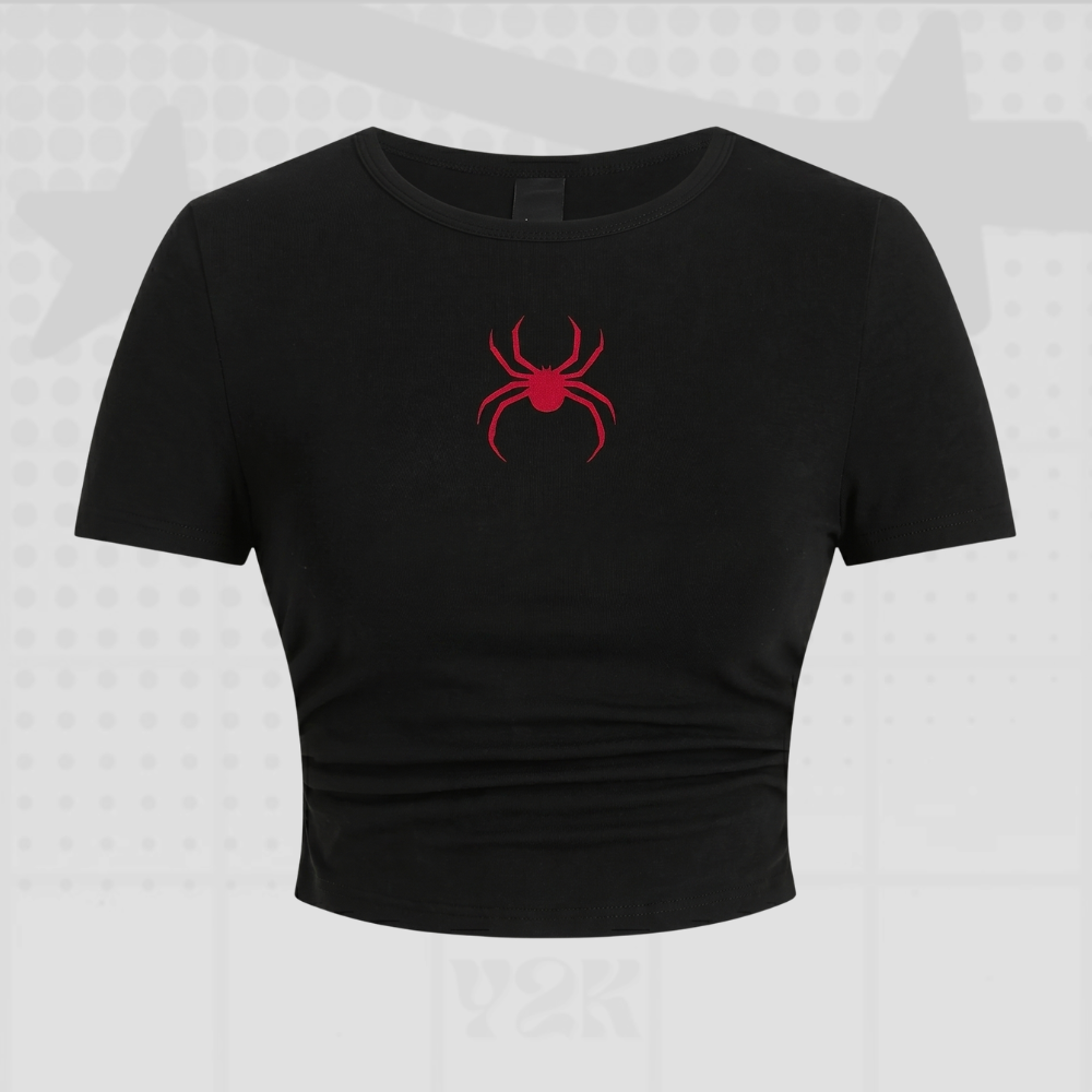 Spider Print Y2K Crop Top
