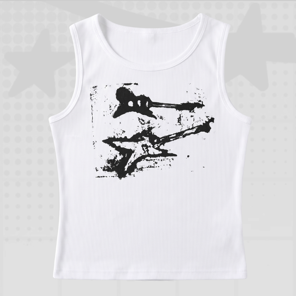 Guitar Print Y2K Cropped Tank Top