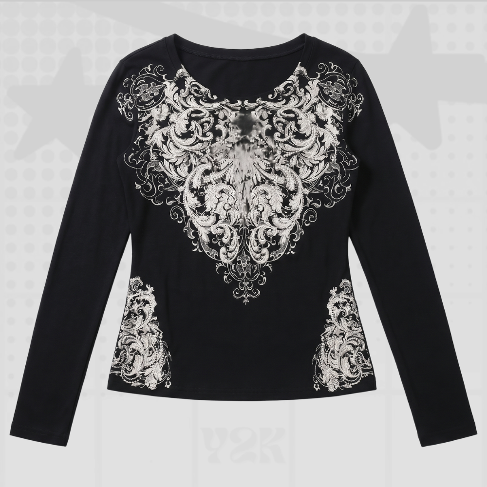 Rhinestone Y2K Long Sleeve Top
