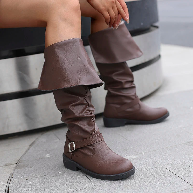 Y2K Fold-Over Buckle Boots