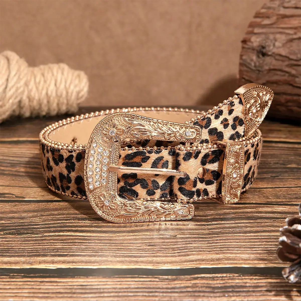 Leopard Print Rhinestone Y2K Belt