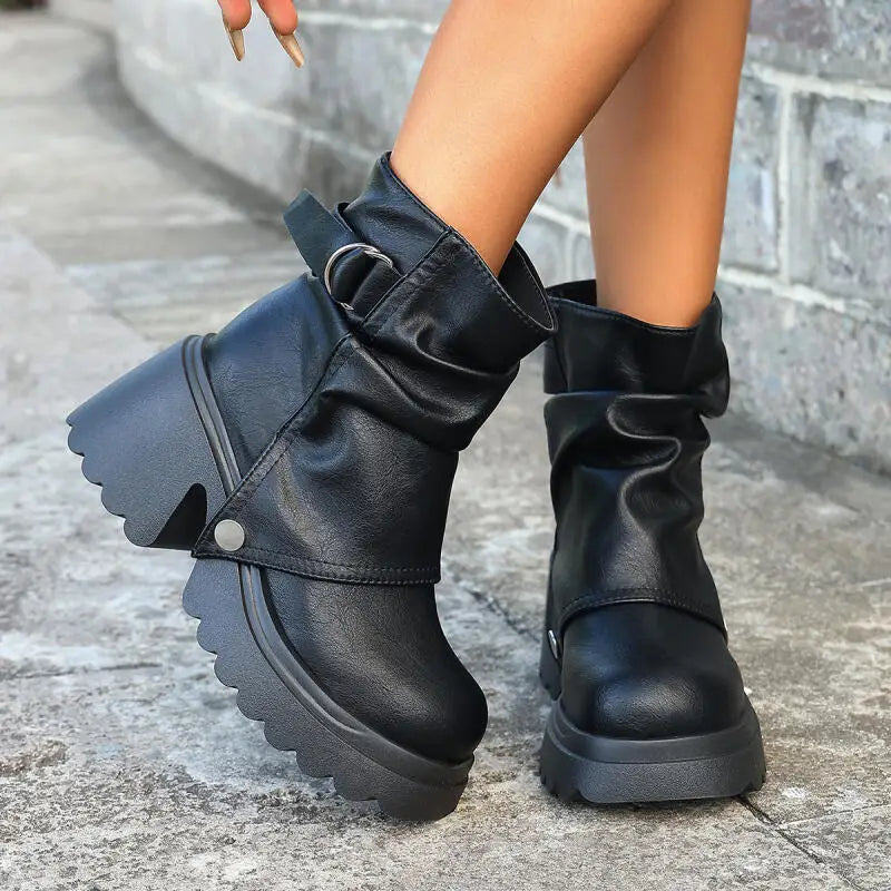Y2K Platform Buckle Ankle Boots