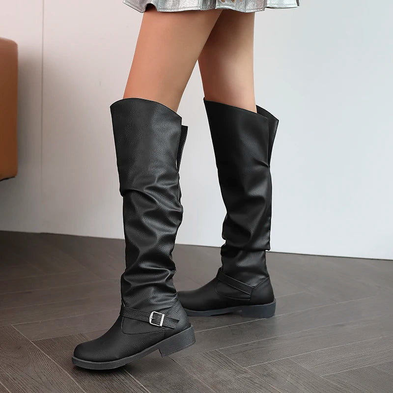 Y2K Fold-Over Buckle Boots