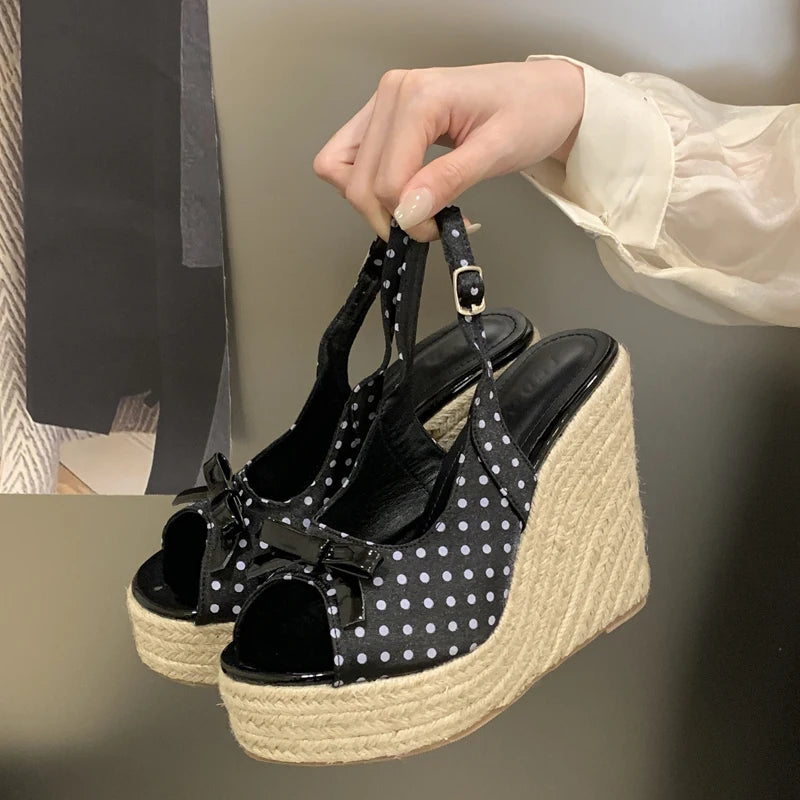 Woven High Heels Wedge Sandals