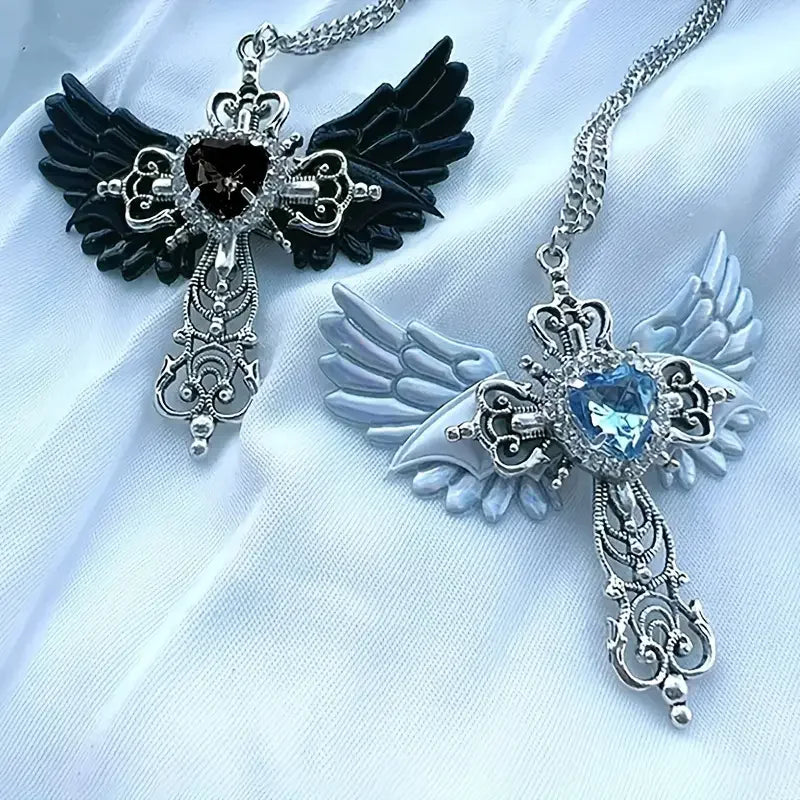 Y2K Wings and Cross Pendant Necklace