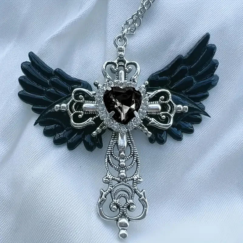 Y2K Wings and Cross Pendant Necklace