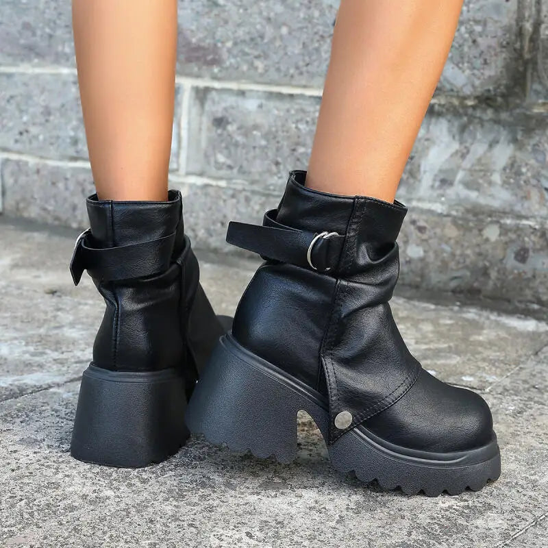 Y2K Platform Buckle Ankle Boots