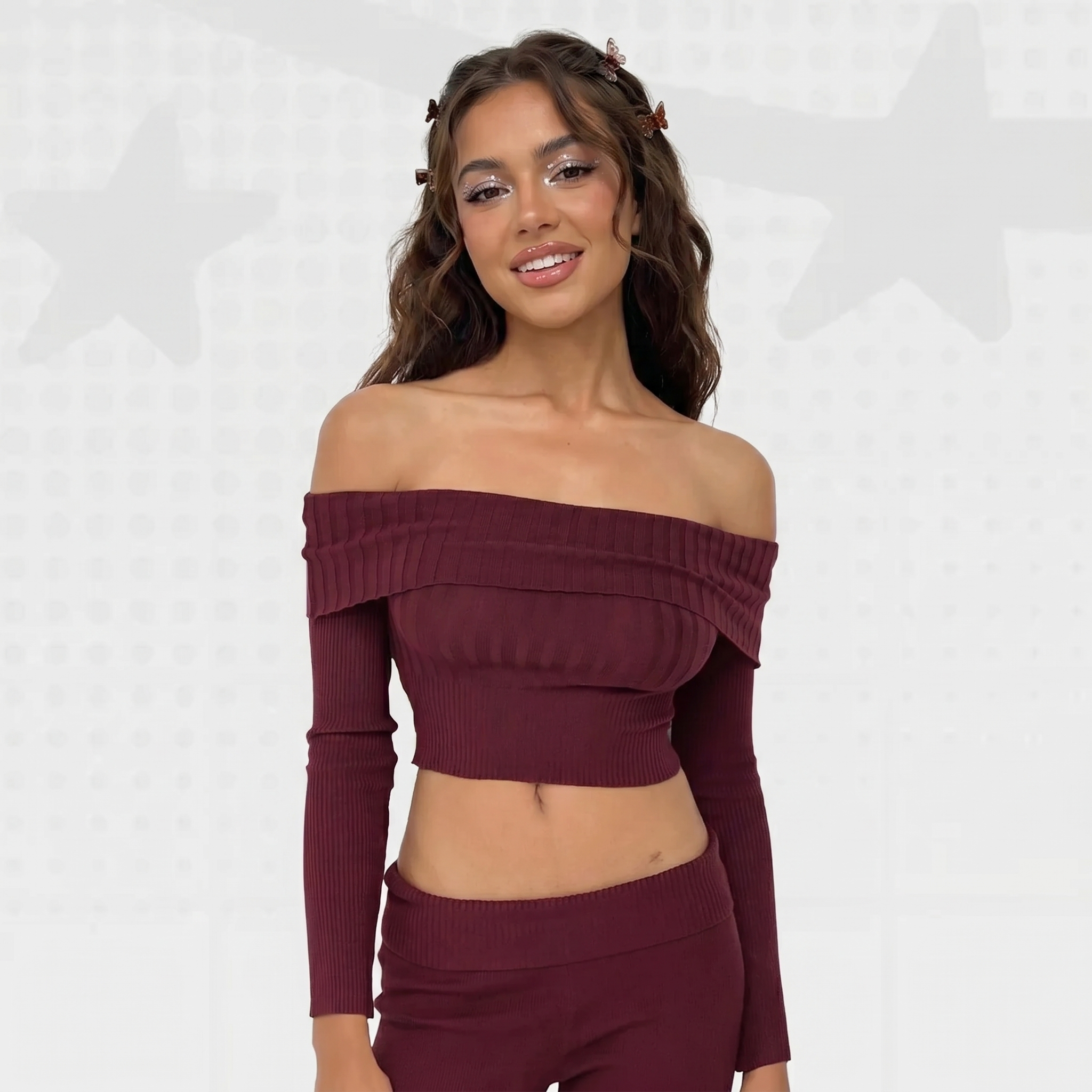 Y2K Long Sleeve Ribbed Knit Crop Top