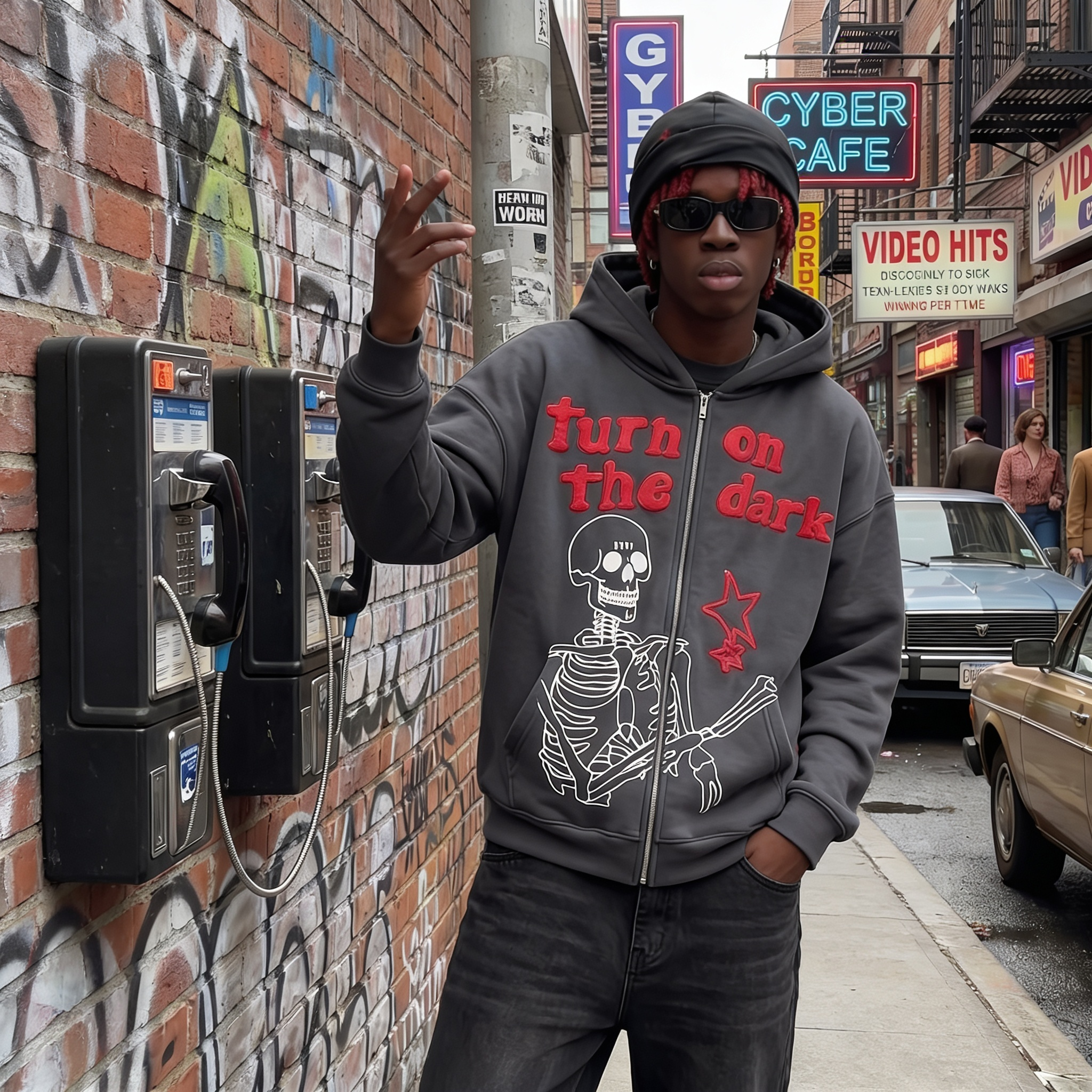 Skeleton Full Zip Hoodie Y2K