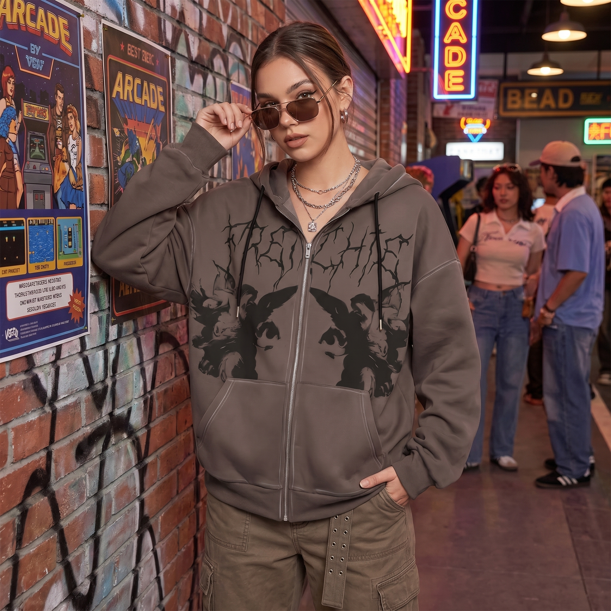 Y2K Punk Graphic Zip Up Hoodie