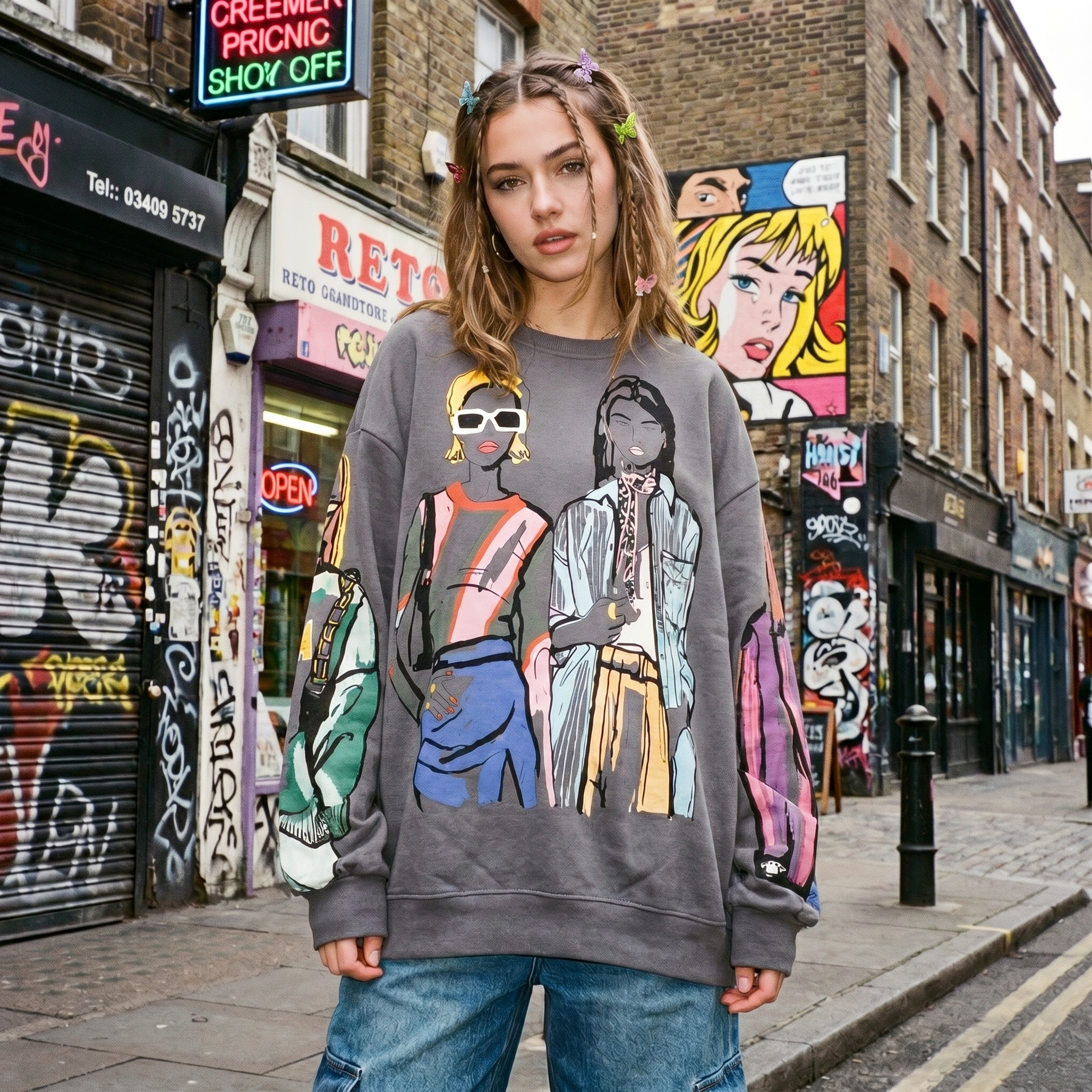 Cartoon Print Y2K Sweatshirt