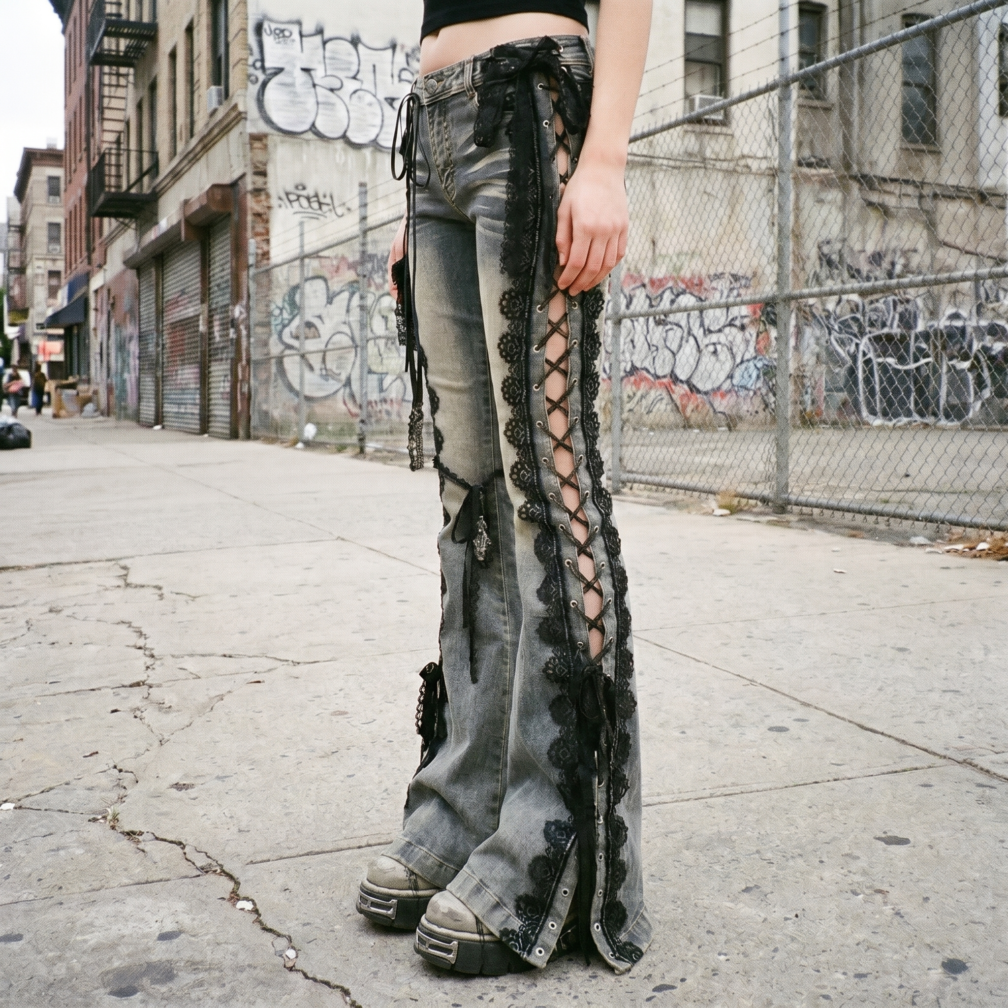 Y2K Lace-Up Flare Jeans