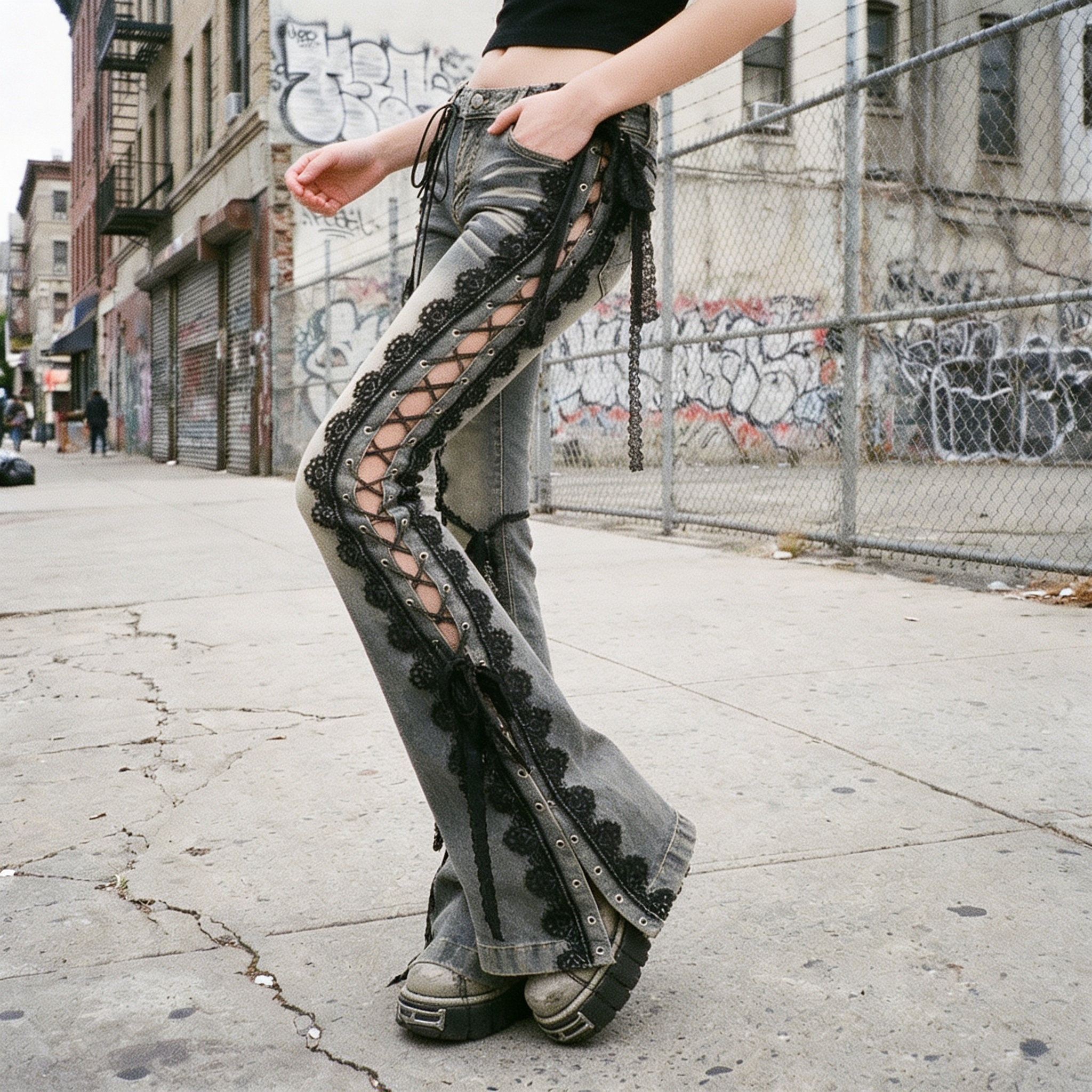 Y2K Lace-Up Flare Jeans