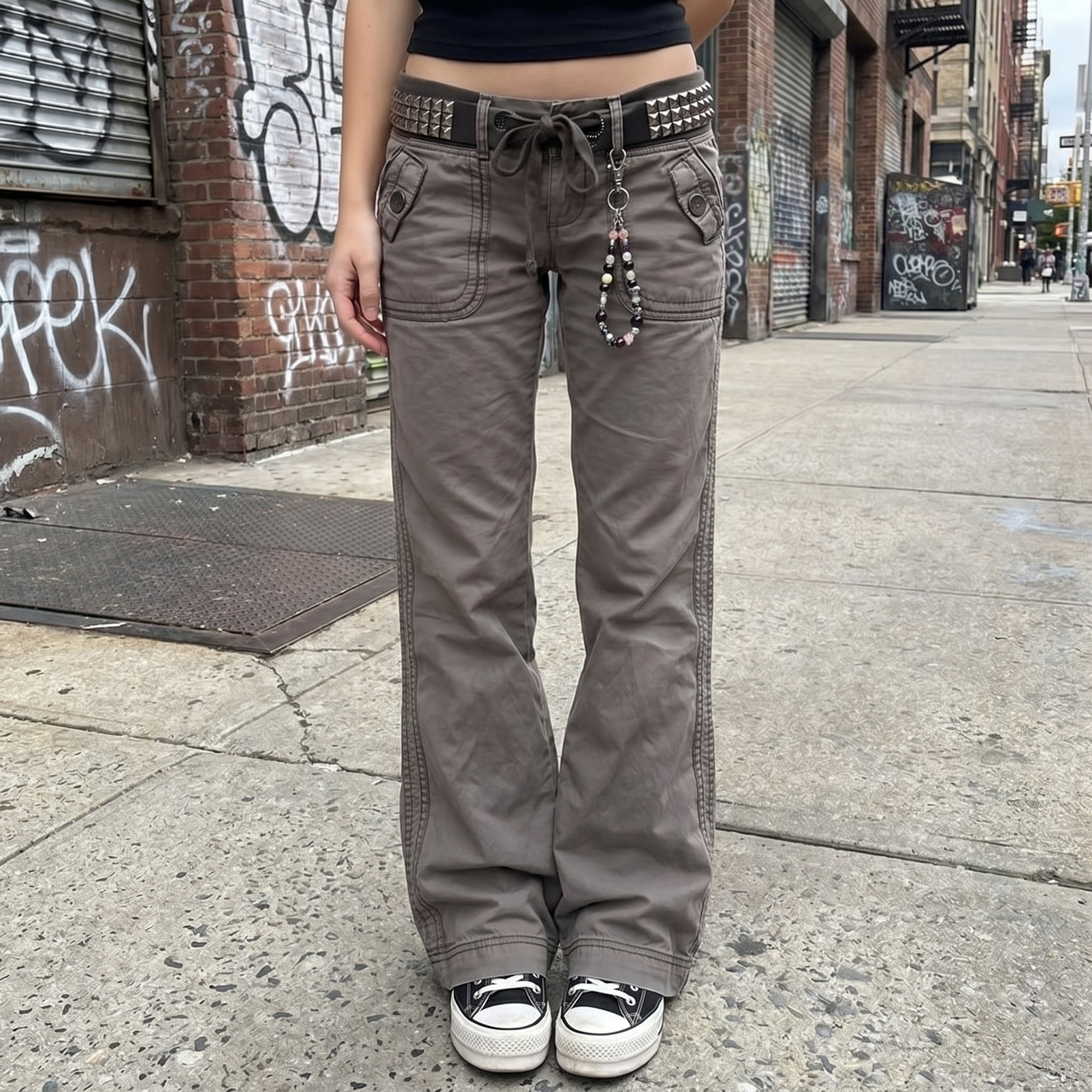 Lace-up Low Rise Y2K Pants