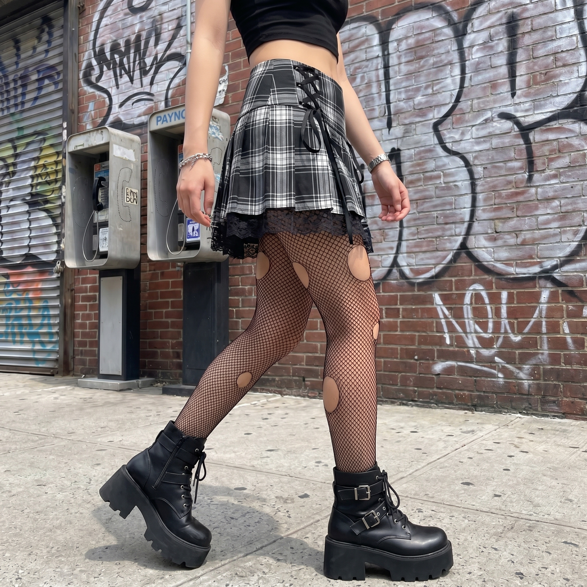 Plaid Y2K Lace Skirt