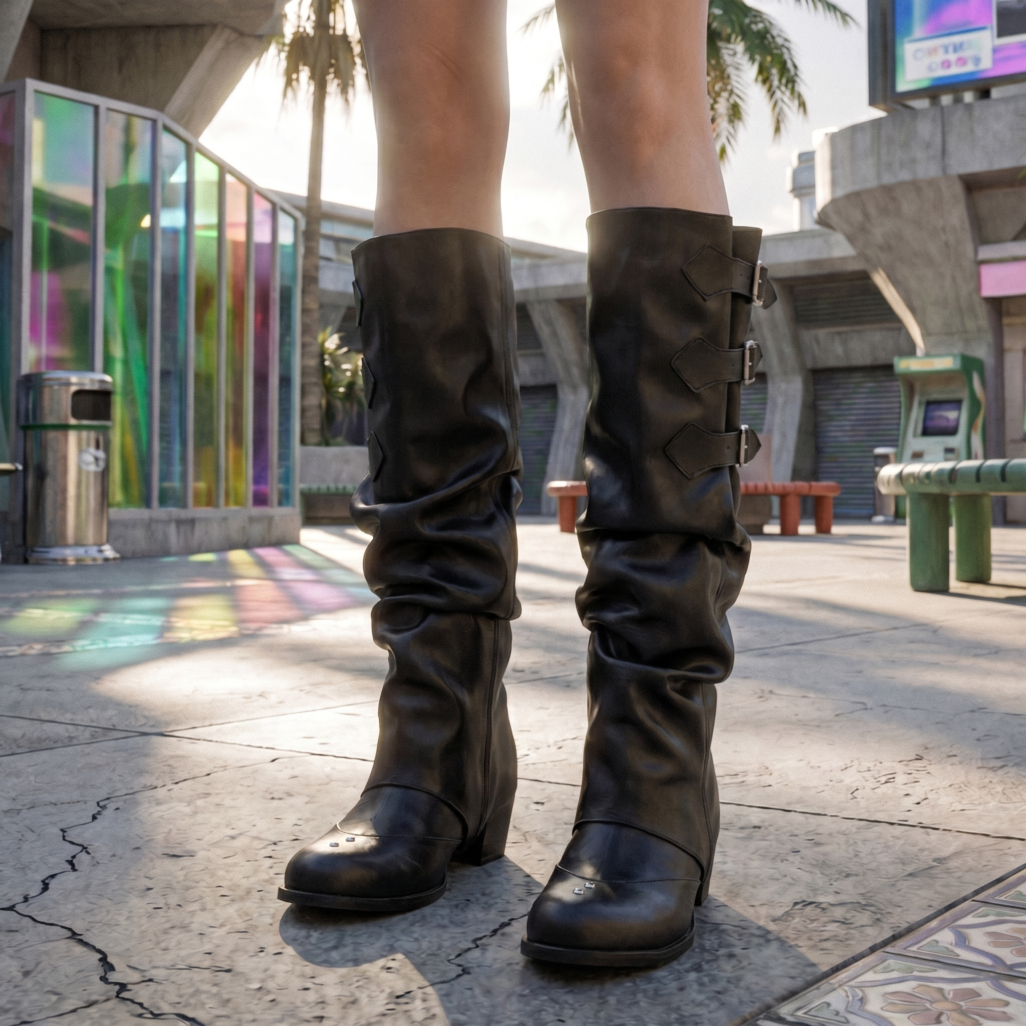 Retro Buckle Knee-High Boots