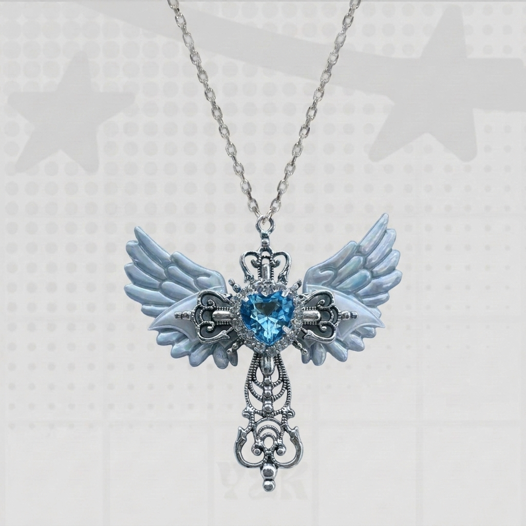 Y2K Wings and Cross Pendant Necklace