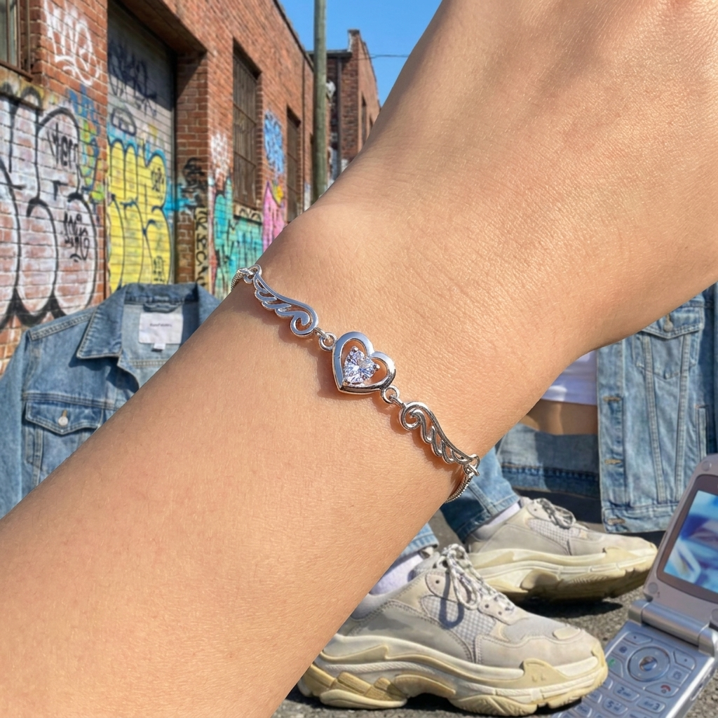 Sterling Silver Angel Heart Bracelet