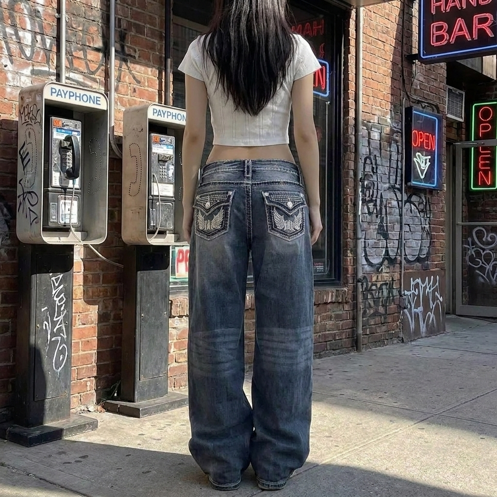 Blue Y2k Wash Baggy Jeans
