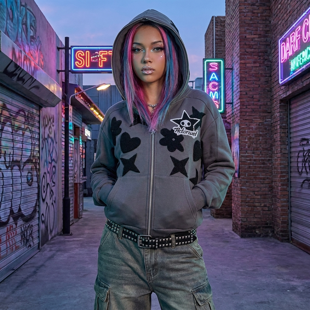 Y2K Full Zip Star Hoodie