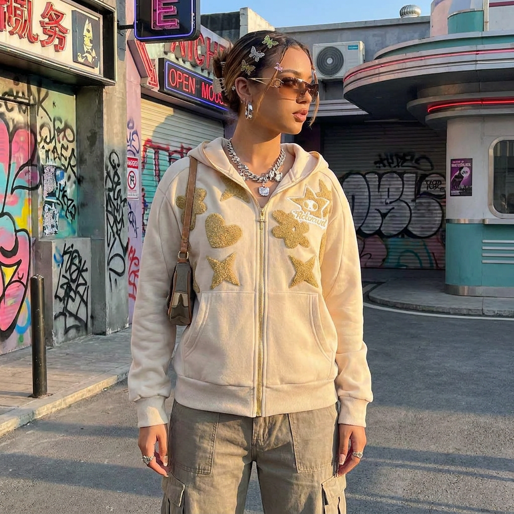 Y2K Full Zip Star Hoodie
