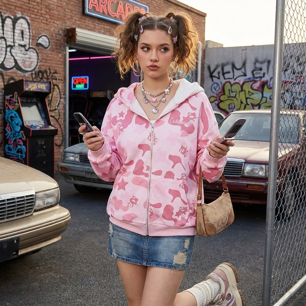 Y2K Full Zip Hello Kitty Hoodie