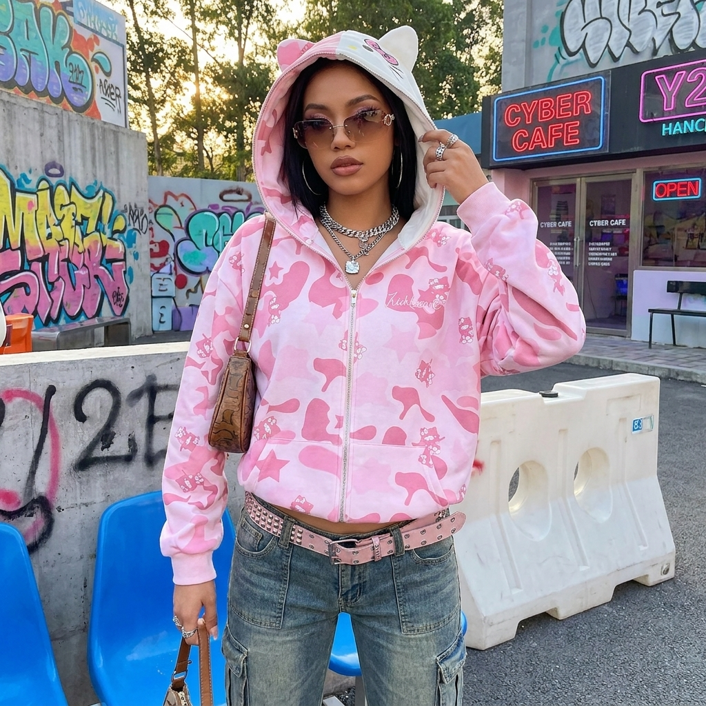 Y2K Full Zip Hello Kitty Hoodie