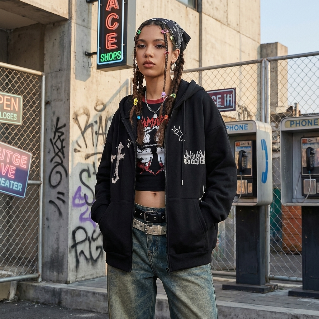 Gothic Y2K Zip Up Hoodie