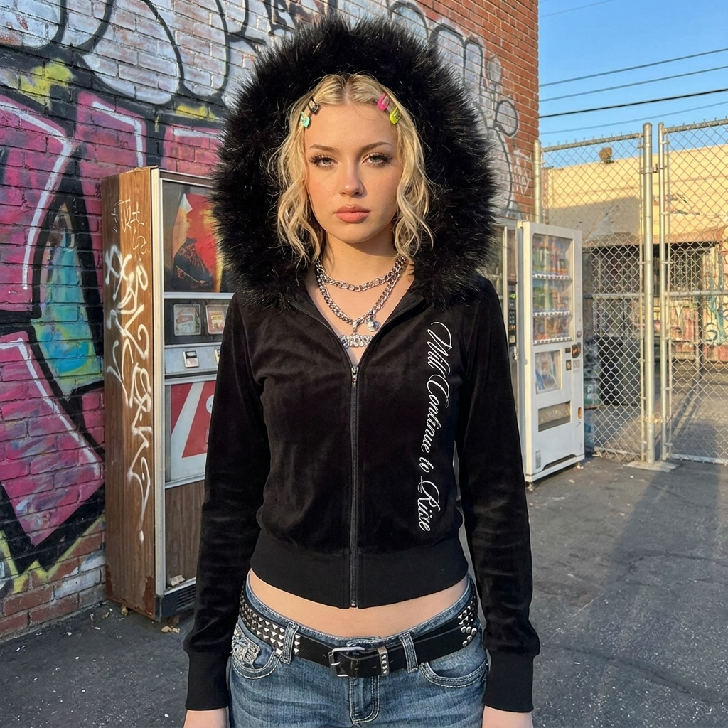 Faux Fur Y2K Zip-Up Hoodie