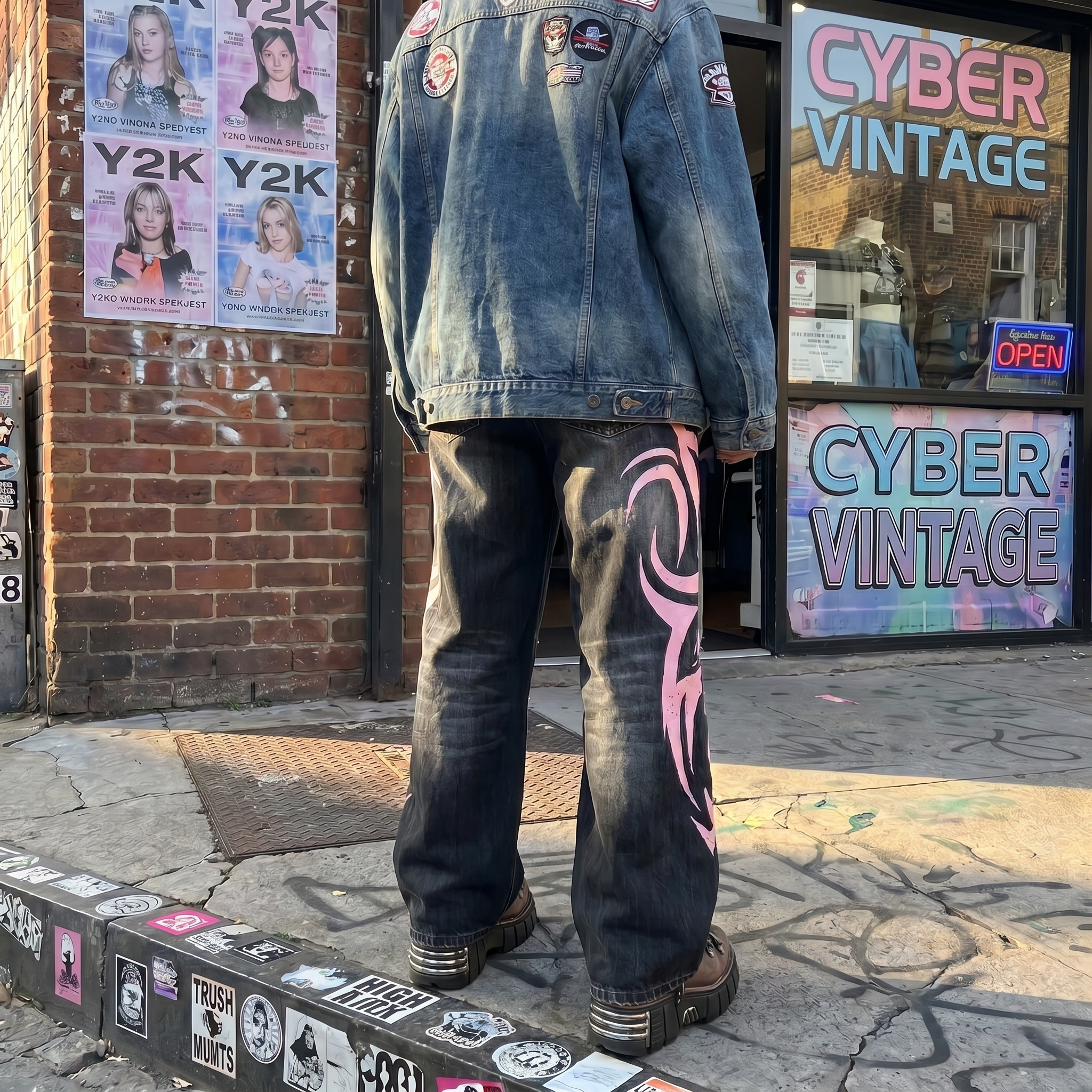 Pink Graphic Y2K Baggy Jeans