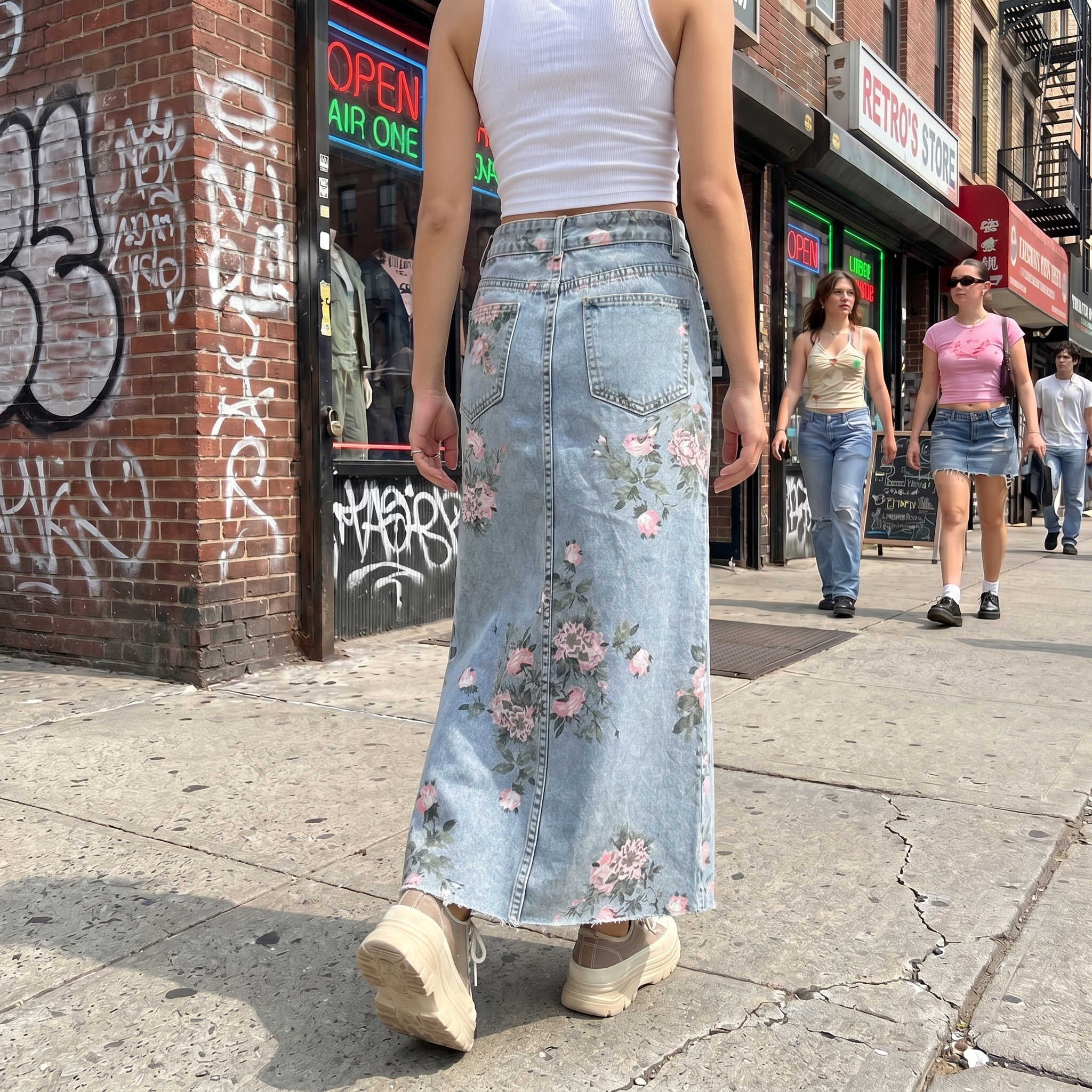 Floral Y2K Denim Skirt