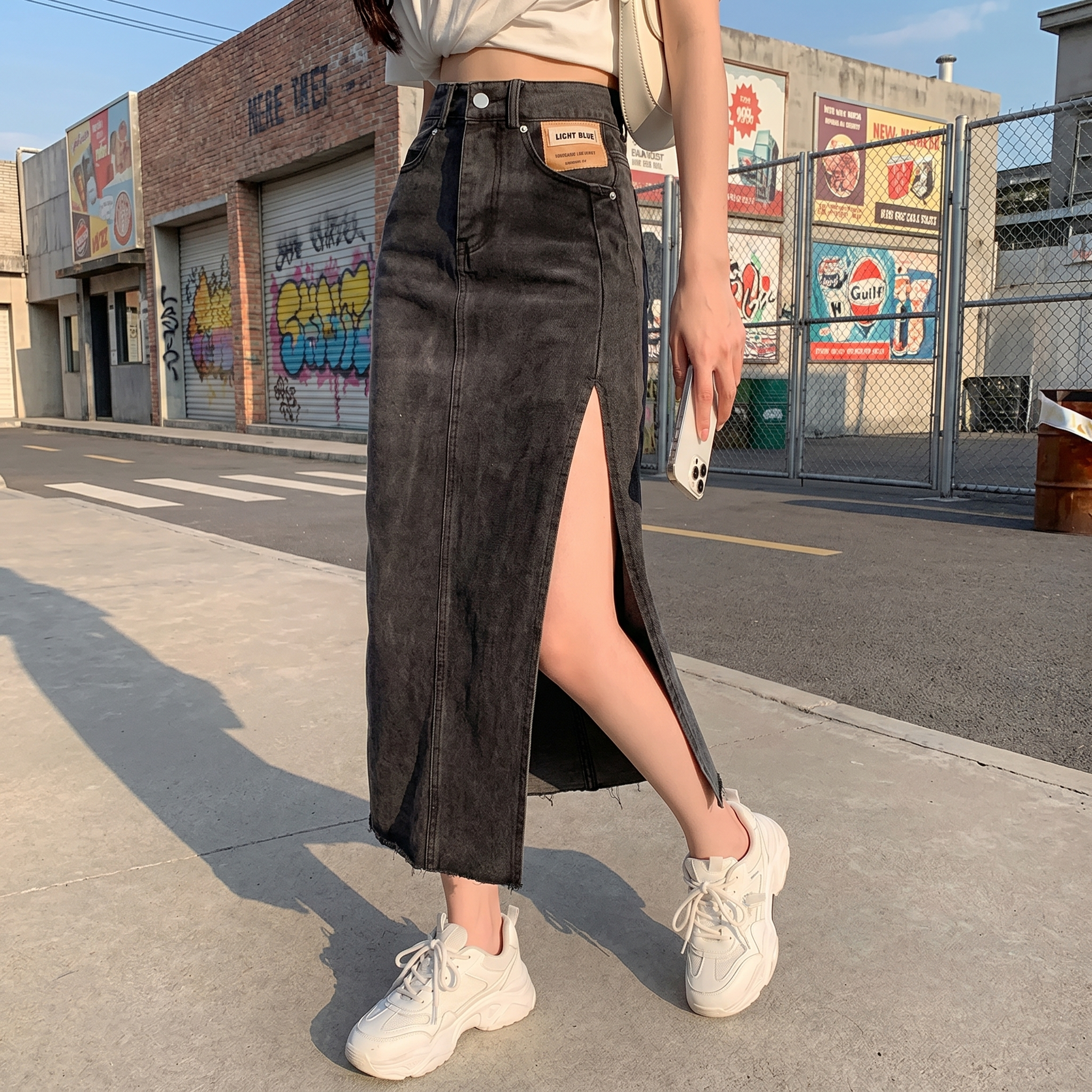 Denim Long Y2K Skirt