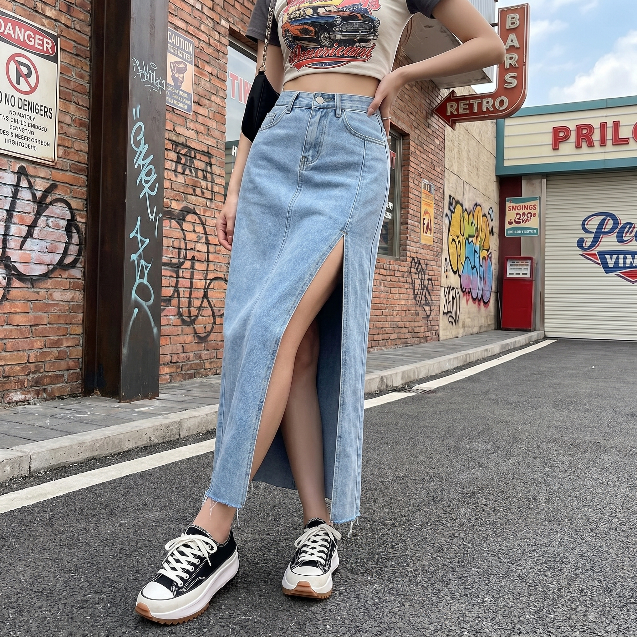 Denim Long Y2K Skirt