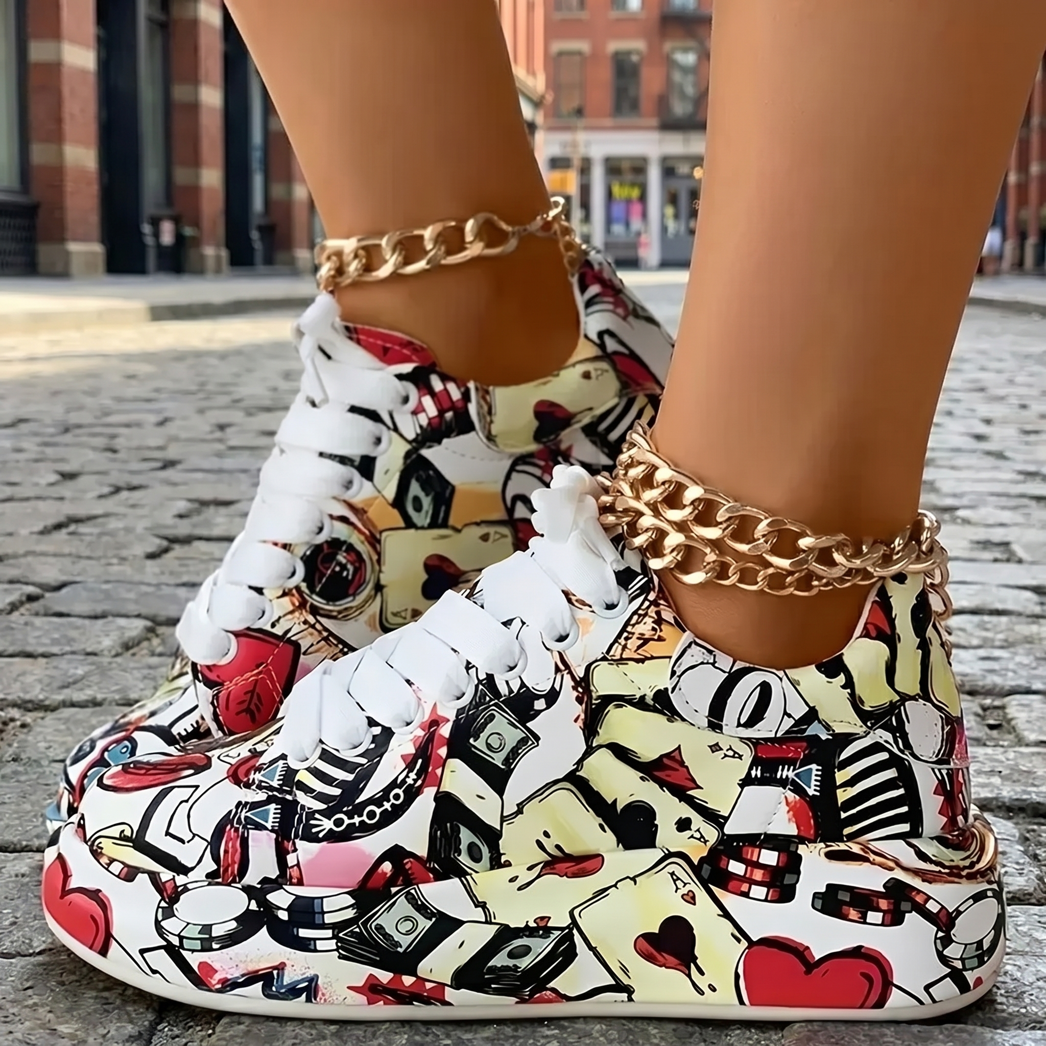 Y2K Printed Platform Sneakers