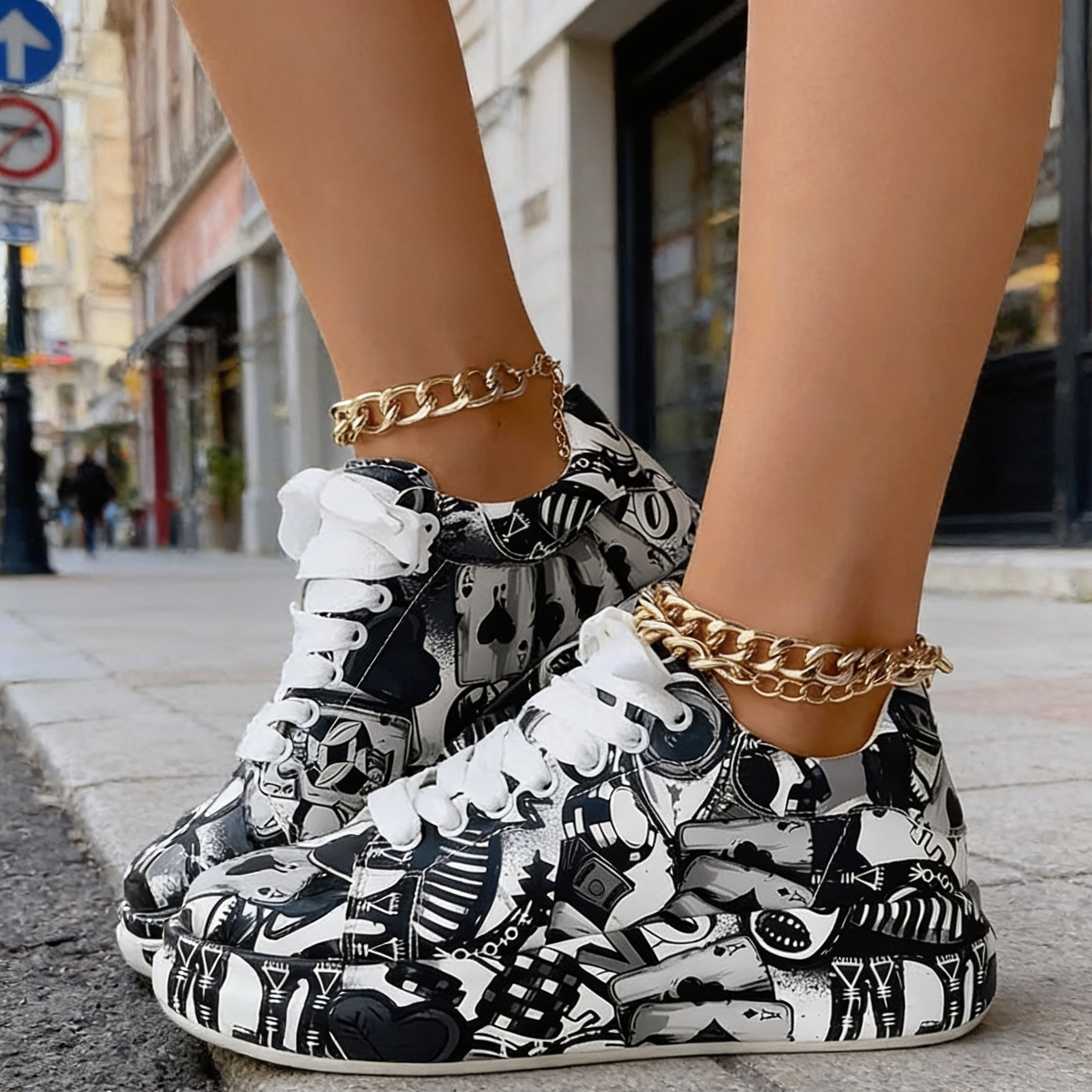 Y2K Printed Platform Sneakers