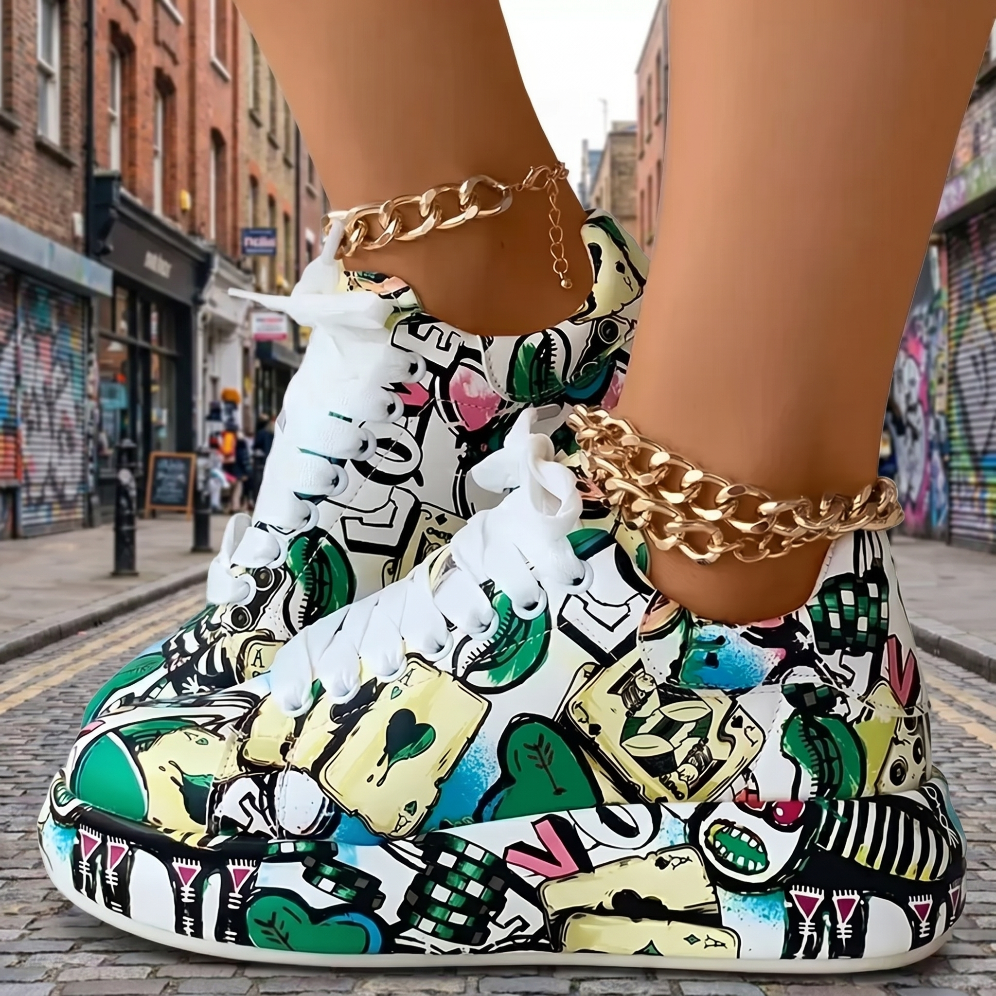 Y2K Printed Platform Sneakers