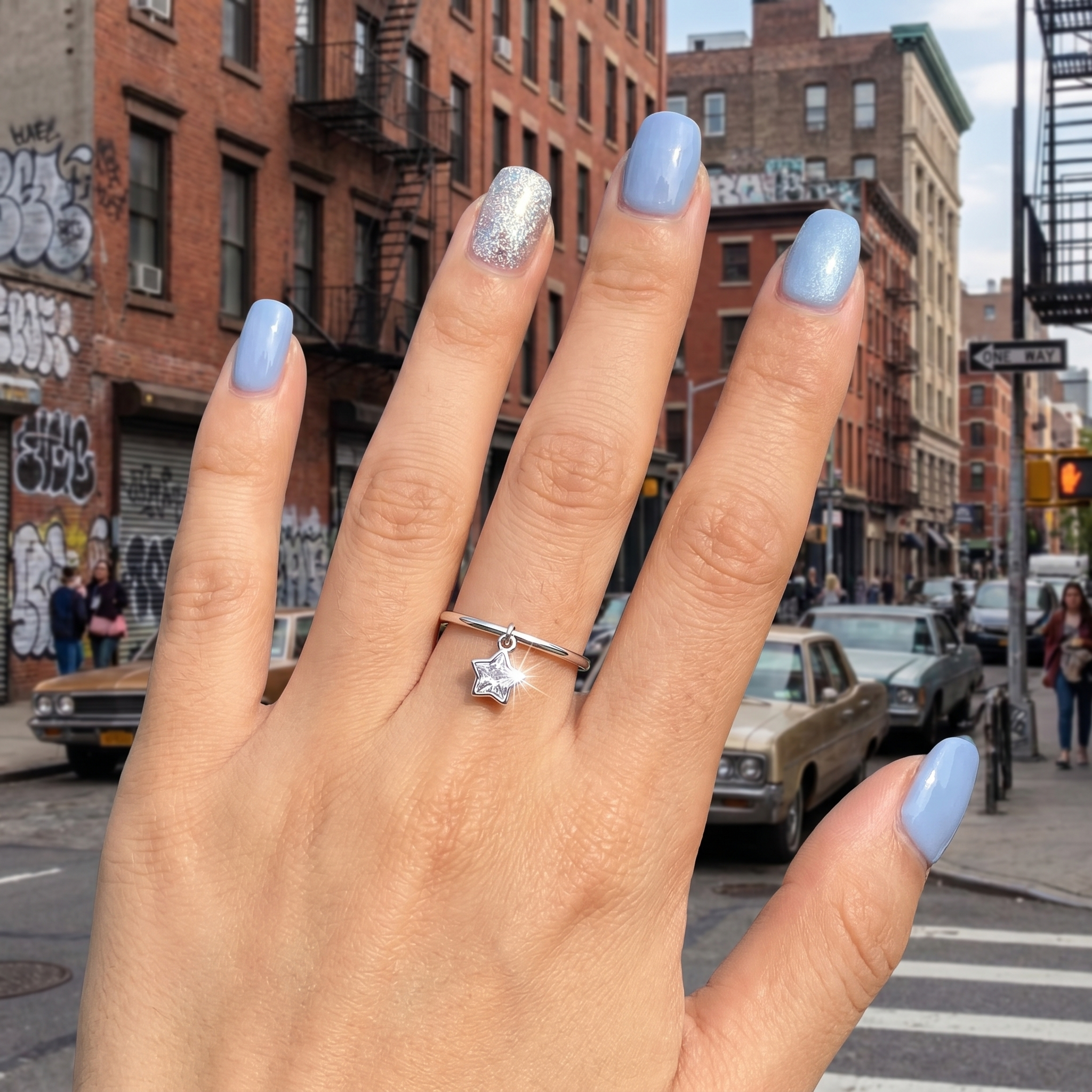 Y2K Silver Star Charm Ring
