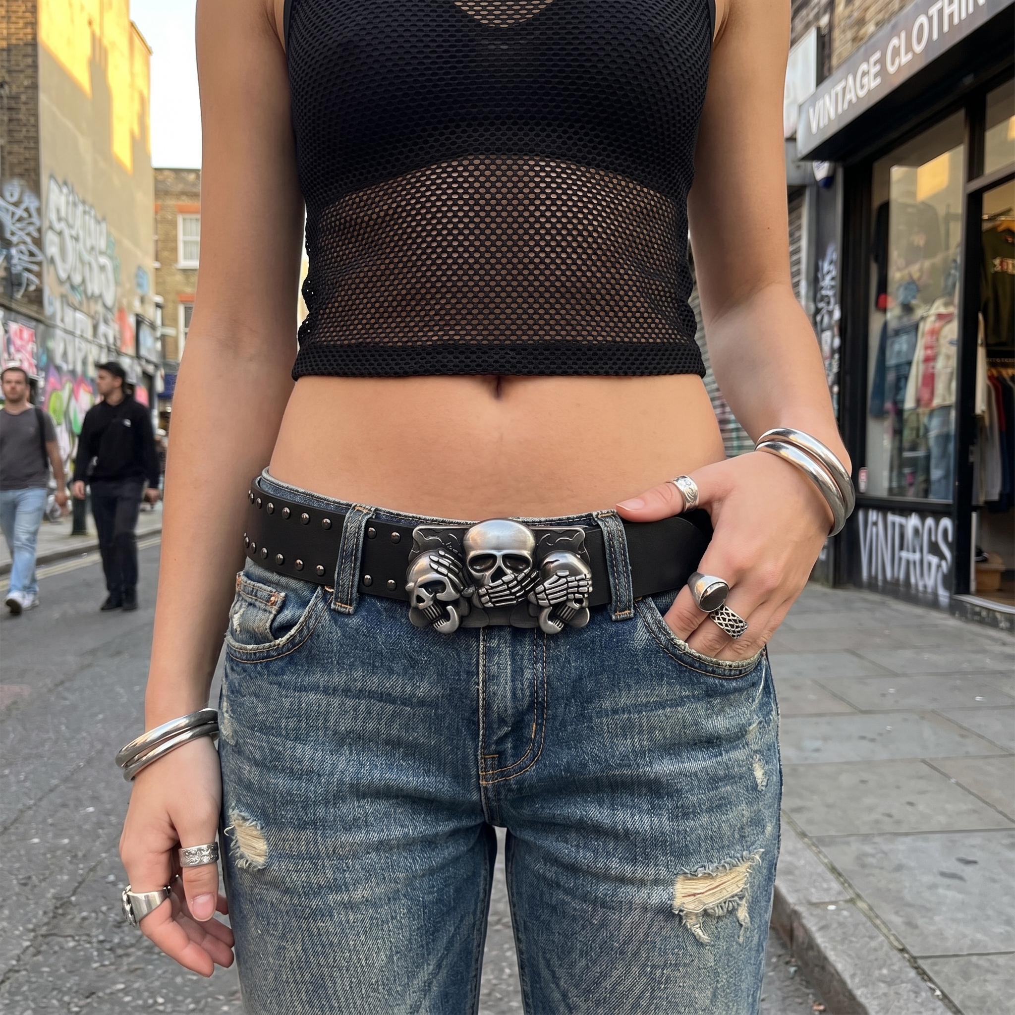 Y2K Skull Studded Belt